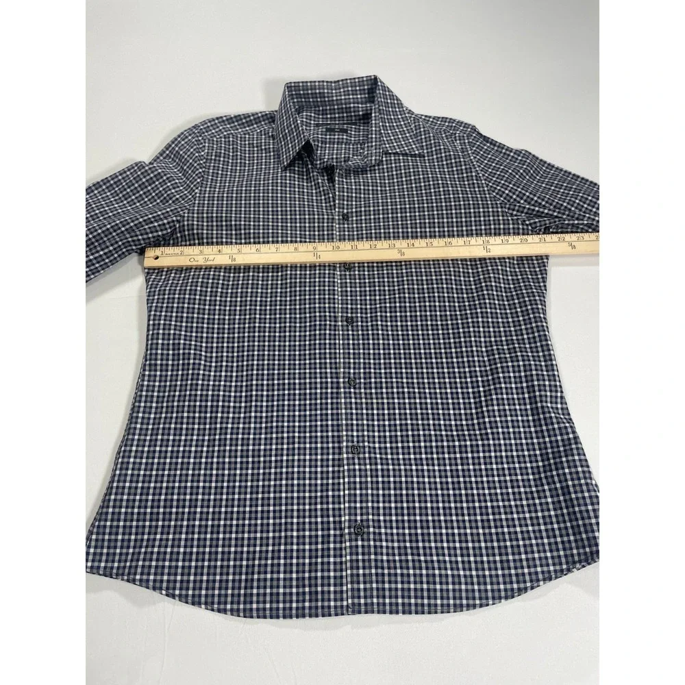 Gucci Men's Black White Plaid Button Down Shirt Slim Cotton Size 42 / 16.5 Large